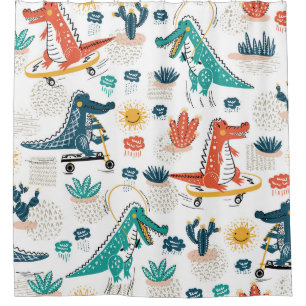 Cartoon Crocodile: Vintage Animal Wallpaper Shower Curtain