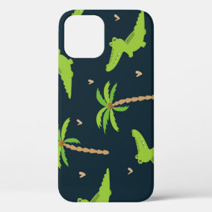 Cartoon Crocodiles: Alligator Palms Pattern. iPhone 12 Case