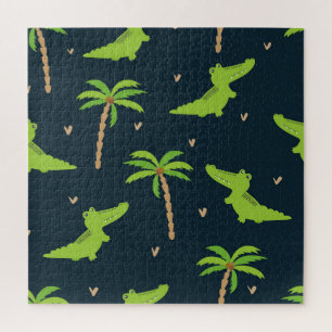 Cartoon Crocodiles: Alligator Palms Pattern. Jigsaw Puzzle