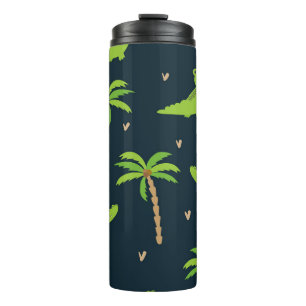 Cartoon Crocodiles: Alligator Palms Pattern. Thermal Tumbler