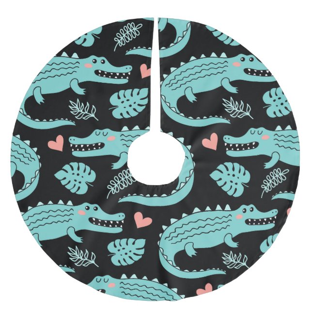 Cartoon crocodiles, cute seamless pattern. brushed polyester tree skirt (Front)