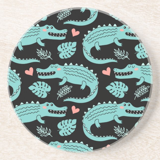 Cartoon crocodiles, cute seamless pattern. coaster (Front)