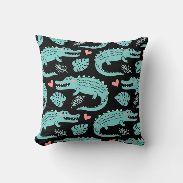 Cartoon crocodiles, cute seamless pattern. cushion (Front)