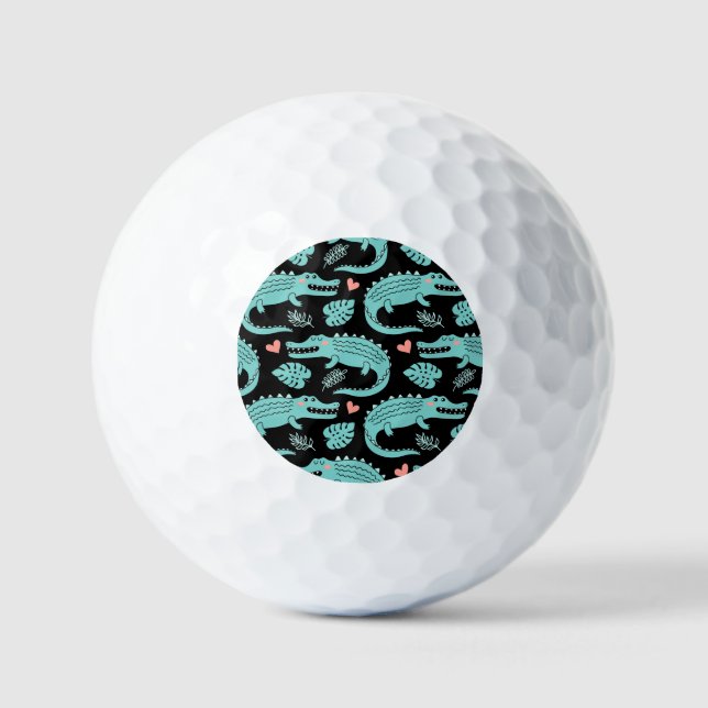 Cartoon crocodiles, cute seamless pattern. golf balls (Front)