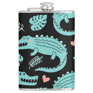 Cartoon crocodiles, cute seamless pattern. hip flask