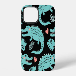 Cartoon crocodiles, cute seamless pattern. iPhone 12 case