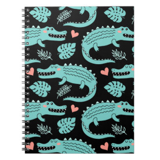 Cartoon crocodiles, cute seamless pattern. notebook