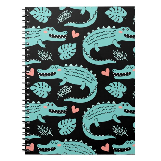 Cartoon crocodiles, cute seamless pattern. notebook (Front)