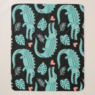 Cartoon crocodiles, cute seamless pattern. sherpa blanket