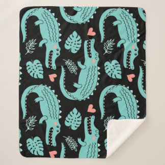 Cartoon crocodiles, cute seamless pattern. sherpa blanket