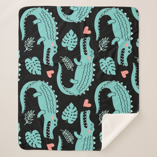 Cartoon crocodiles, cute seamless pattern. sherpa blanket (Front)