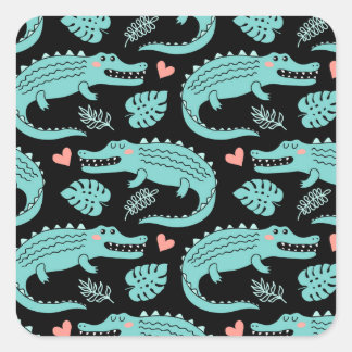 Cartoon crocodiles, cute seamless pattern. square sticker