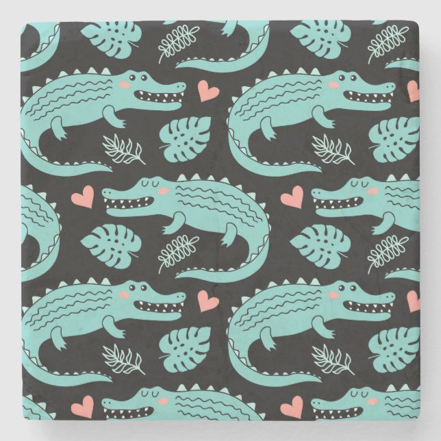 Cartoon crocodiles, cute seamless pattern. stone coaster (Front)