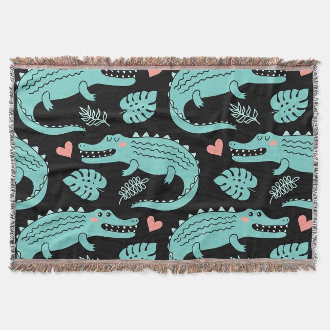 Cartoon crocodiles, cute seamless pattern. throw blanket (Front)