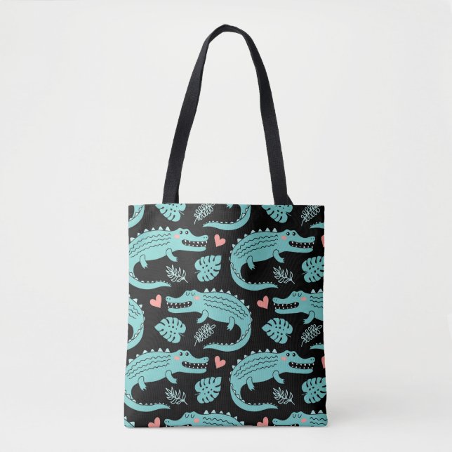 Cartoon crocodiles, cute seamless pattern. tote bag (Front)