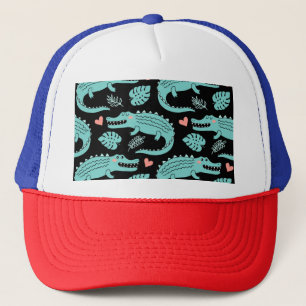 Cartoon crocodiles, cute seamless pattern. trucker hat