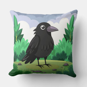 Cartoon crow Gothic Black Bird Aesthetic Cushion