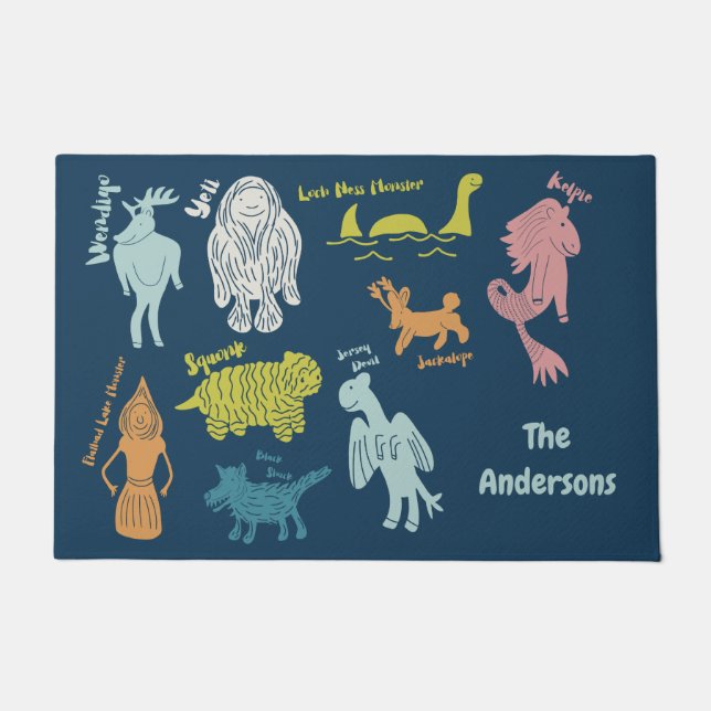 Cartoon Cryptids Cryptozoology Guide Personalised Doormat (Front)