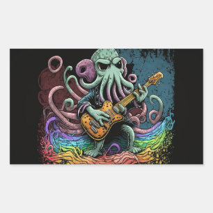 Cartoon Cthulhu Rock 'n Roll  Rectangular Sticker