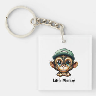 Cartoon Cute Baby with Hat Says Little Monkey Key Ring