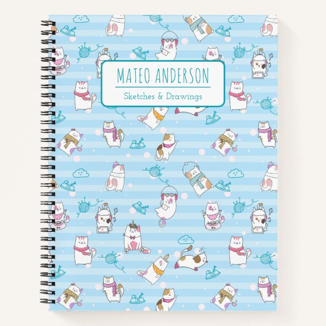 Cartoon Cute Cats Personalised Kid Sketchbook  Notebook (Front)