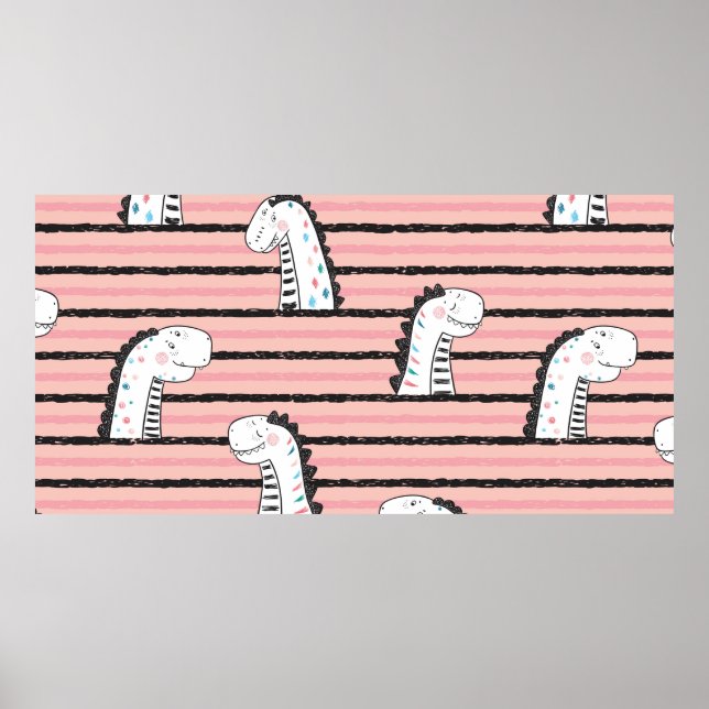 Cartoon Cute Dinosaurs vintage Seamless pattern. C Poster (Front)