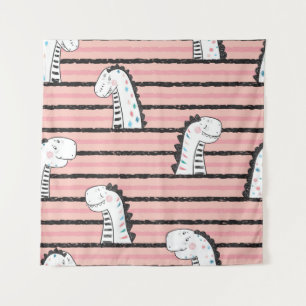 Cartoon Cute Dinosaurs vintage Seamless pattern. C Tapestry