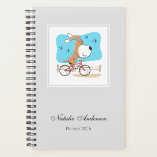 Cartoon Cute Dog Puppy Bicycle Riding Bike 2026 Planner
