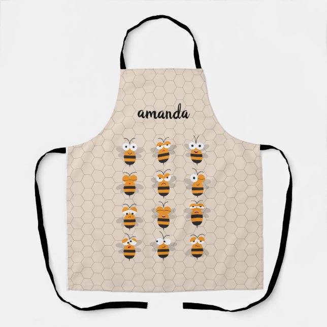 Cartoon Cute Funny Honey Bee Honeycomb Apron (Front)
