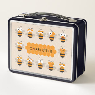 Cartoon Cute Funny Honey Bee Honeycomb Metal Lunch Box