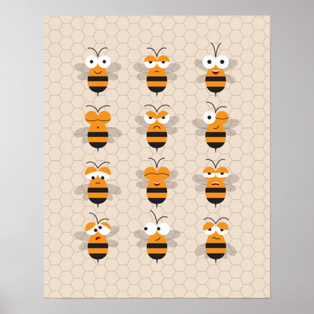 Cartoon Cute Funny Honey Bee Honeycomb Poster (Front)