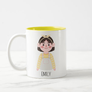 Cartoon cute girl custom name Two-Tone coffee mug