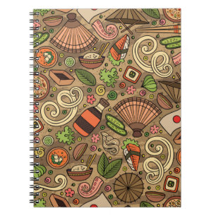 Cartoon cute hand drawn Japan food seamless patter Notebook