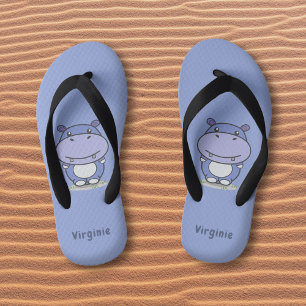 Cartoon Cute Hippo Blue Kid's Flip Flops