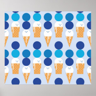 Cartoon cute ice cream seamless pattern design. Vi Poster