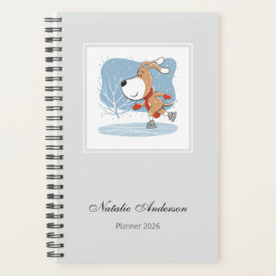 Cartoon Cute Ice Skating Dog Puppy Planner 2026 