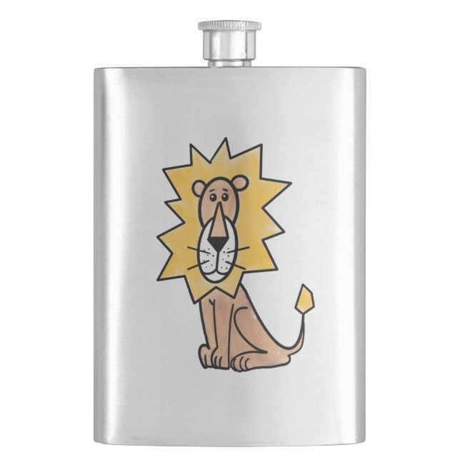 cartoon cute lion kids retro safari jungle animal  hip flask (Front)