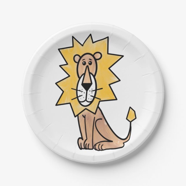 cartoon cute lion kids retro safari jungle animal  paper plate (Front)