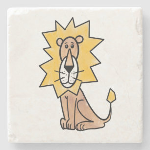 cartoon cute lion kids retro safari jungle animal stone coaster