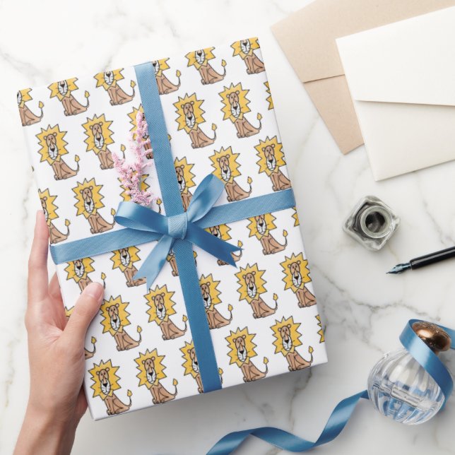 cartoon cute lion kids retro safari jungle animal  wrapping paper (Gifting)