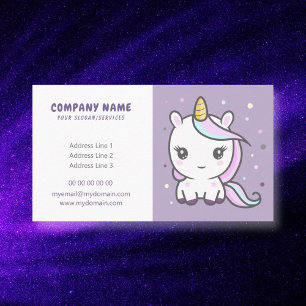 Cartoon Cute Unicorn Purple Business Card