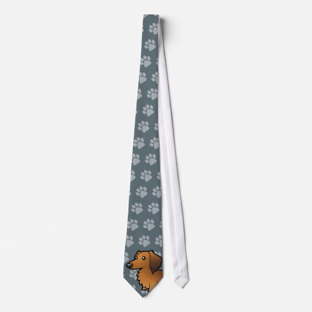 Cartoon Dachshund (longhair) Tie (Front)