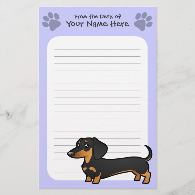 Cartoon Dachshund (smooth coat) Stationery (Front)