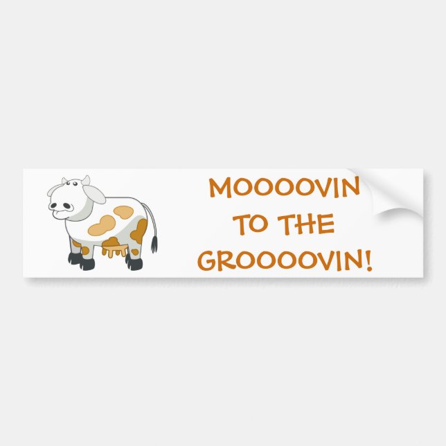 Cartoon Dairy Cow "MOOOOVIN!" Bumper Sticker (Front)