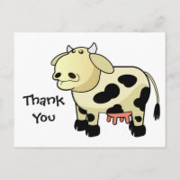 Cartoon Dairy Cow Thank You Postcard