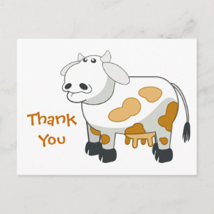 Cartoon Dairy Cow Thank You Postcard