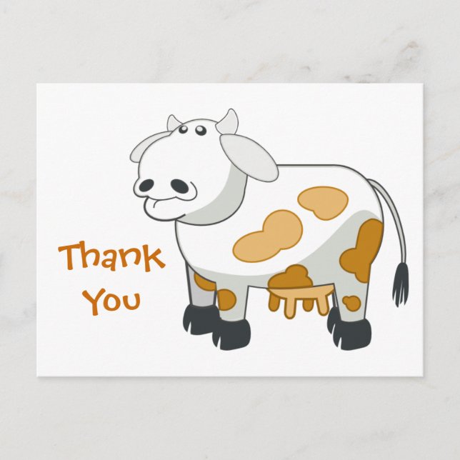 Cartoon Dairy Cow Thank You Postcard (Front)