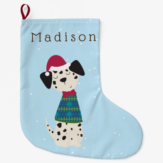Cartoon Dalmatian in Sweater Large Christmas Stocking (Front)