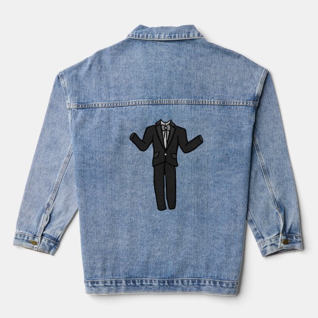Cartoon Dark Grey Tuxedo Suit  Denim Jacket (Back)