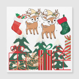 Cartoon Deer & Christmas Elements Magnetic Card